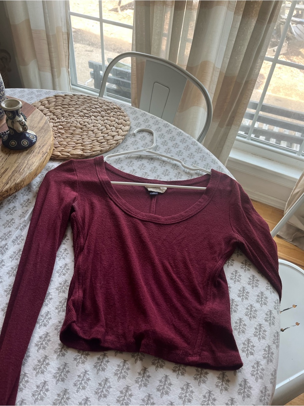 Universal Thread Scoop Neck Long-Sleeve Top in Burgundy